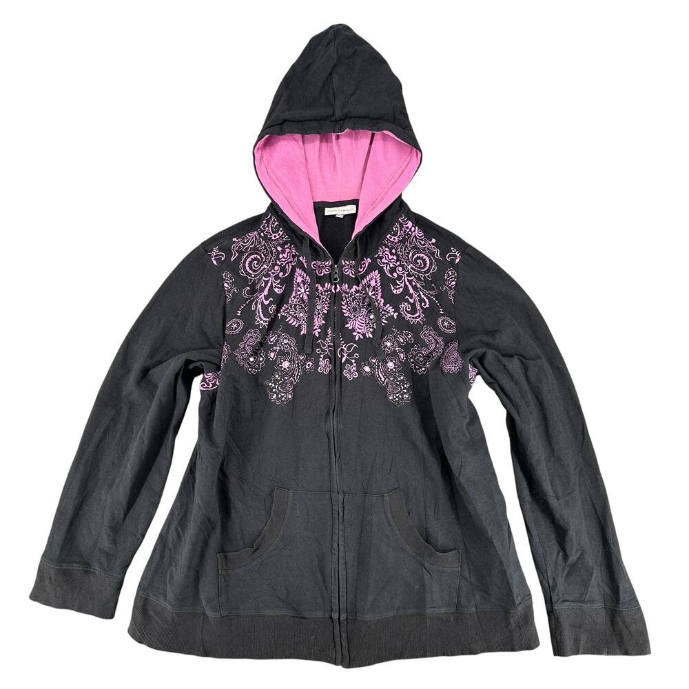 Vintage Y2K Fashion Bug Pink Black Hoodie Goth Fairy Grunge Zip Jacket XL